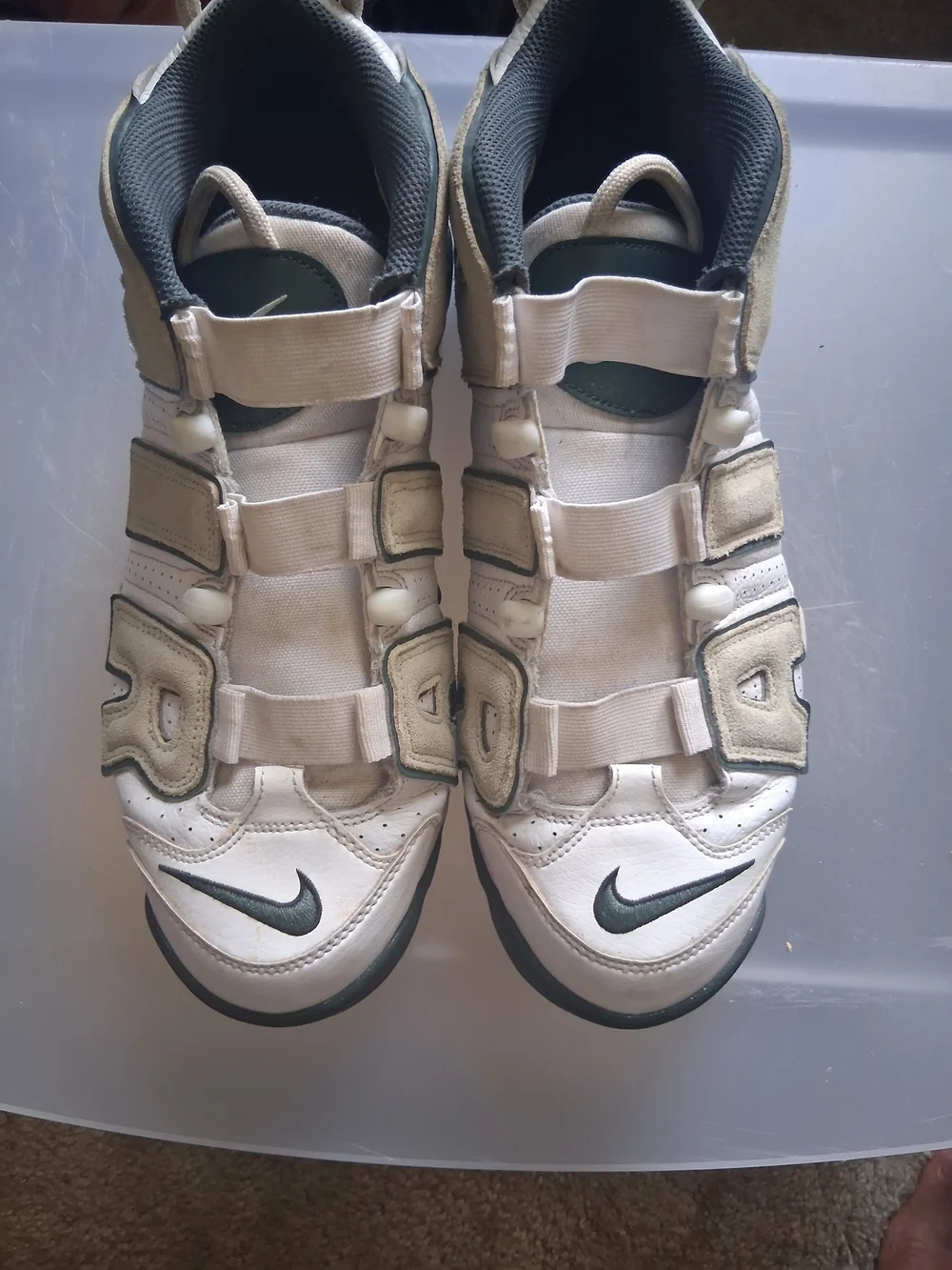 Nike Mens White and Green Uptempo Sneakers